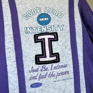 Vintage 90s Graphic Sweatshirt Purple Colorblock Funny Novelty Retro Workout Top